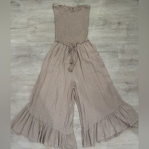 SPIAGGIA D’ORO - strapless romper ruffled wide leg beachwear/swimwear bohemian